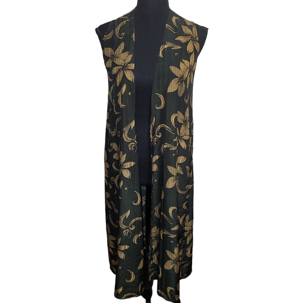 LuLaRoe Joy Vest Green/Tan sz XS